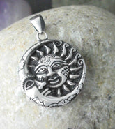 Ornate Sun and Moon Pendant, Small, Sterling Silver Oxidized